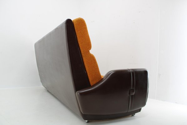 Leatherette and Fabric 4-Seater Sofa, Czechoslovakia, 1970s-TZ-1797661