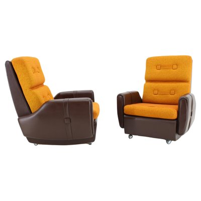 Leatherette and Fabric Armchairs, Czechoslovakia, 1970s, Set of 2-TZ-1797660