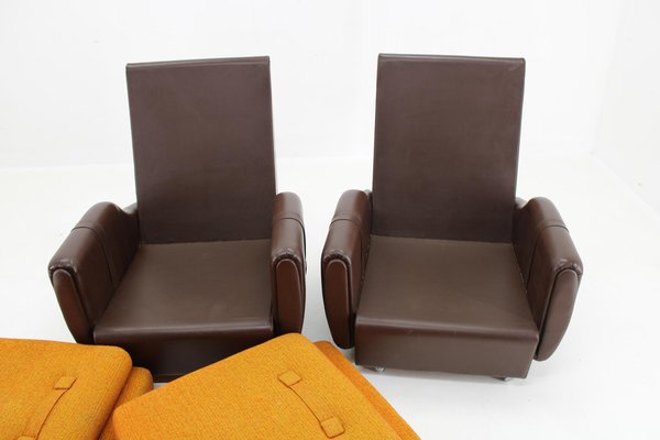 Leatherette and Fabric Armchairs, Czechoslovakia, 1970s, Set of 2-TZ-1797660