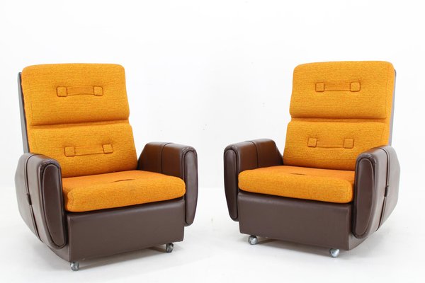 Leatherette and Fabric Armchairs, Czechoslovakia, 1970s, Set of 2-TZ-1797660