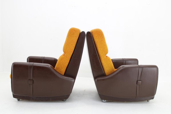 Leatherette and Fabric Armchairs, Czechoslovakia, 1970s, Set of 2-TZ-1797660