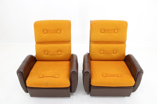 Leatherette and Fabric Armchairs, Czechoslovakia, 1970s, Set of 2-TZ-1797660