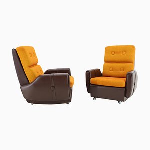 Leatherette and Fabric Armchairs, Czechoslovakia, 1970s, Set of 2-TZ-1797660