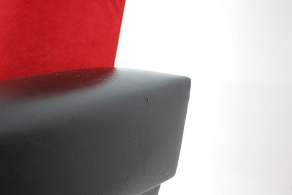 Leatherette and Red Fabric Armchairs, Czechoslovakia, 1970s, Set of 2-TZ-1425772