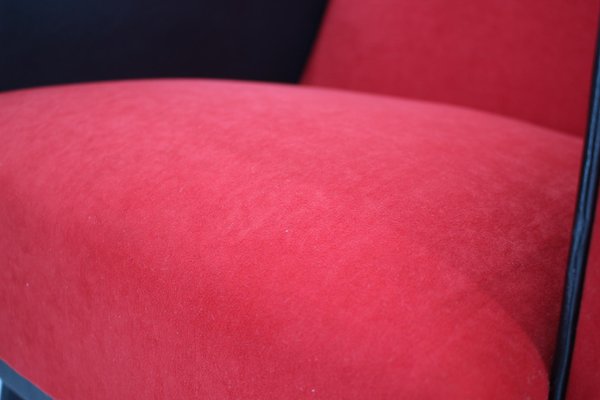 Leatherette and Red Fabric Armchairs, Czechoslovakia, 1970s, Set of 2-TZ-1425772