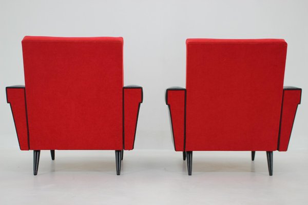 Leatherette and Red Fabric Armchairs, Czechoslovakia, 1970s, Set of 2-TZ-1425772