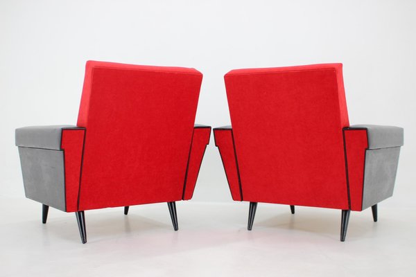 Leatherette and Red Fabric Armchairs, Czechoslovakia, 1970s, Set of 2-TZ-1425772