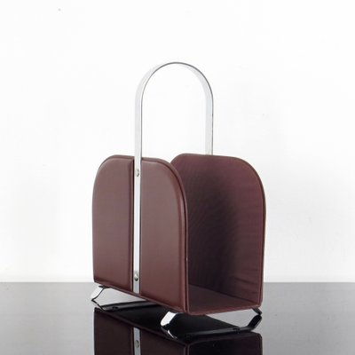 Leatherette and Steel Magazine Rack, 1960s-JUN-1811980