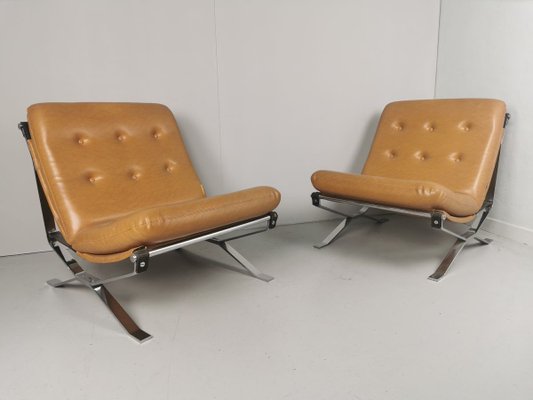 Leatherette & Chrome Lotus Chairs by Ico Luisa Parisi for MIM, 1960s, Set of 2-PRS-856250