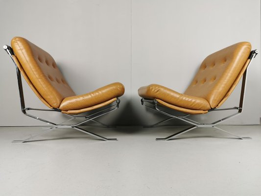 Leatherette & Chrome Lotus Chairs by Ico Luisa Parisi for MIM, 1960s, Set of 2-PRS-856250