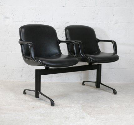 Leatherette & Steel Bench Seat by Charles Pollock, Italy, 1970s-MAO-1059111