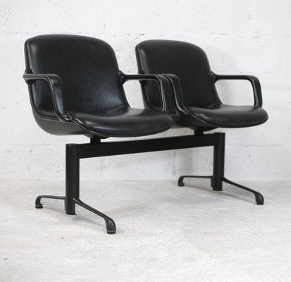 Leatherette & Steel Bench Seat by Charles Pollock, Italy, 1970s-MAO-1059111