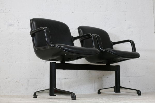 Leatherette & Steel Bench Seat by Charles Pollock, Italy, 1970s-MAO-1059111