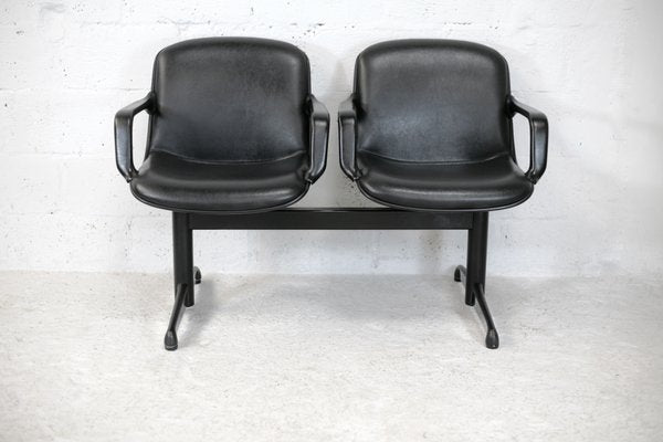 Leatherette & Steel Bench Seat by Charles Pollock, Italy, 1970s-MAO-1059111