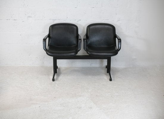 Leatherette & Steel Bench Seat by Charles Pollock, Italy, 1970s-MAO-1059111