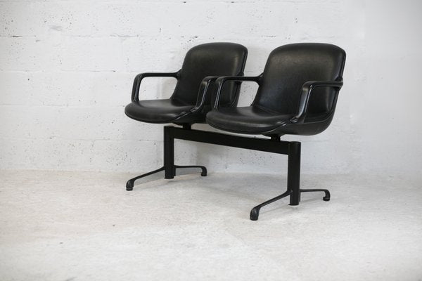 Leatherette & Steel Bench Seat by Charles Pollock, Italy, 1970s-MAO-1059111