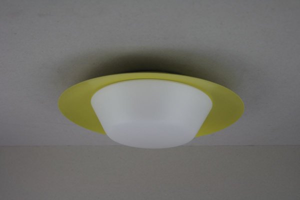 Lemon-Yellow Opal Glass Ceiling Lamp, 1950s-OZL-933224