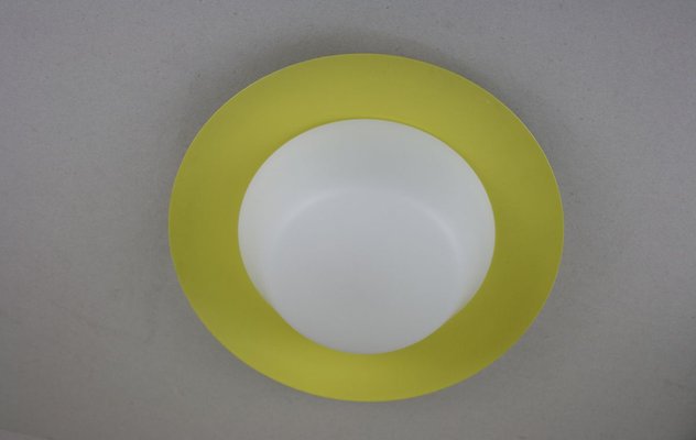 Lemon-Yellow Opal Glass Ceiling Lamp, 1950s-OZL-933224