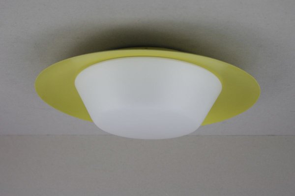 Lemon-Yellow Opal Glass Ceiling Lamp, 1950s-OZL-933224