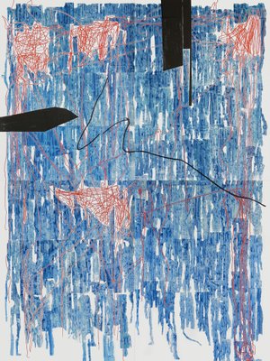 Lena Ochkalova, Blue Structure, 2021, Pencil & Ink on Paper-CHG-1419916