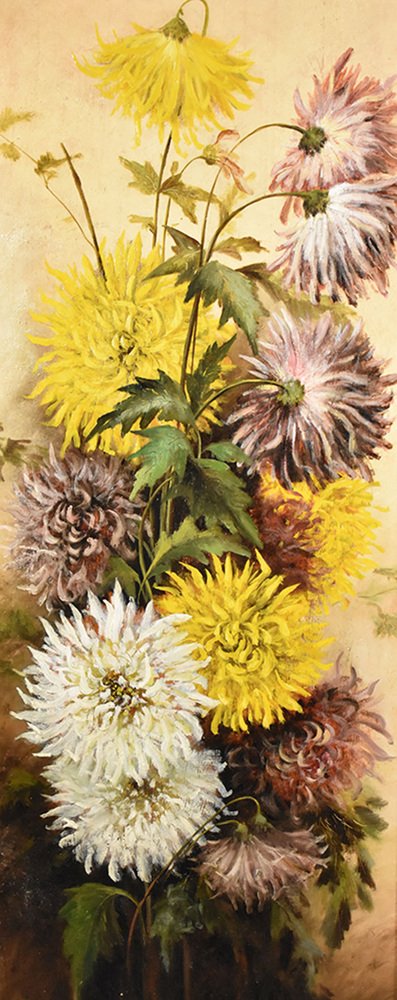 Lennox, Still Life with Vase of Dahlias, 19th Century, Oil on Wood, Framed