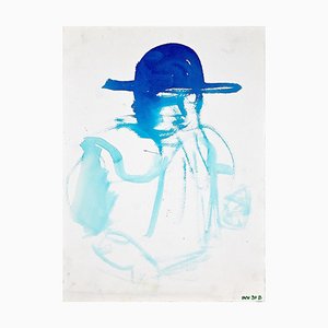 Leo Guida, Blue Profile, Original Watercolor On Paper, 1970s-ZCI-892040