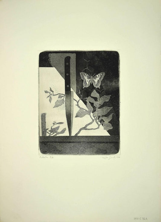 Leo Guida, Butterfly and Knife, Original Etching, 1970