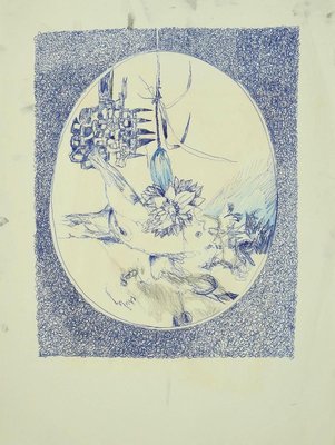 Leo Guida, Composition, Pen and Watercolor Drawing, 1970s-ZCI-865872