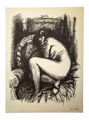 Leo Guida, Crouched Nude, Original Drawing, 1980s-ZCI-993311