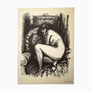 Leo Guida, Crouched Nude, Original Drawing, 1980s-ZCI-993311