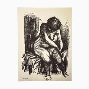 Leo Guida, Crouched Nude, Original Ink Drawing, 1980s-ZCI-1379231