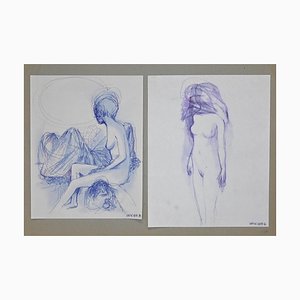 Leo Guida - Double Nude - Original Ink Drawings - 1970s-ZCI-899503