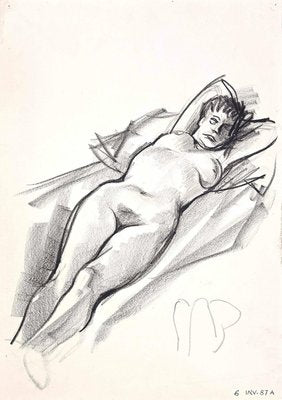 Leo Guida, Female Nude, Charcoal Drawing, 1970s-ZCI-900772