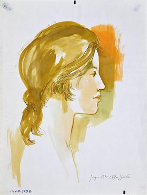 Leo Guida, Female Profile, Original Ink and Watercolor, 1970-ZCI-889879