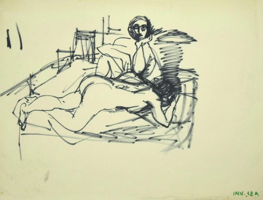 Leo Guida, Figure, Original Ink Drawing on Paper, Late 20th Century-ZCI-820900