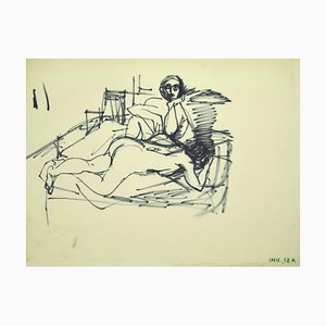 Leo Guida, Figure, Original Ink Drawing on Paper, Late 20th Century-ZCI-820900