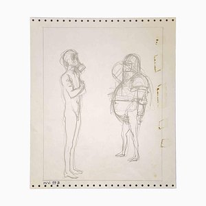 Leo Guida, Figures with Masks, Pencil Drawing, 1970s-ZCI-1762045