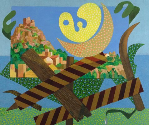 Leo Guida, Italian Landscape with Signals, Oil on Canvas, 1984-ZCI-953700