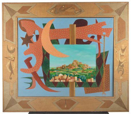 Leo Guida, Italian Landscape with Signals, Original Oil on Canvas, 1984-ZCI-931433