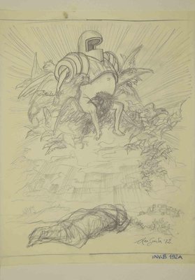 Leo Guida, Knight on a Winged Throne, Drawing, 1972-ZCI-1011142