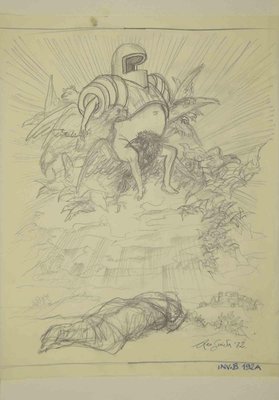 Leo Guida, Knight on a Winged Throne, Pencil Drawing, 1972-ZCI-1760674