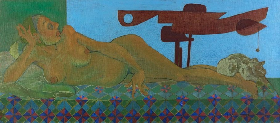 Leo Guida, Lying Nude with Signals 1, Original Oil Paint on Canvas, 1988-ZCI-920584