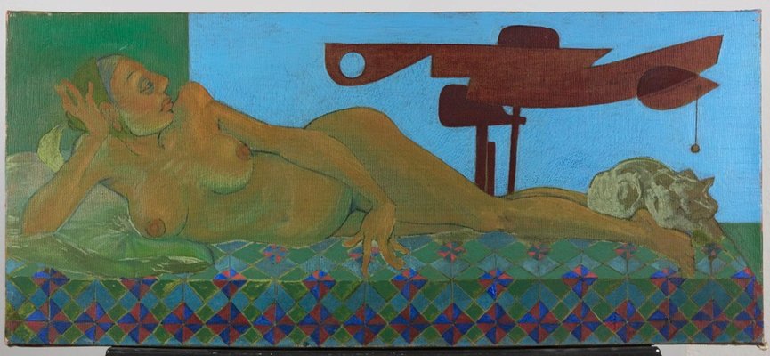 Leo Guida, Lying Nude with Signals 1, Original Oil Paint on Canvas, 1988-ZCI-920584