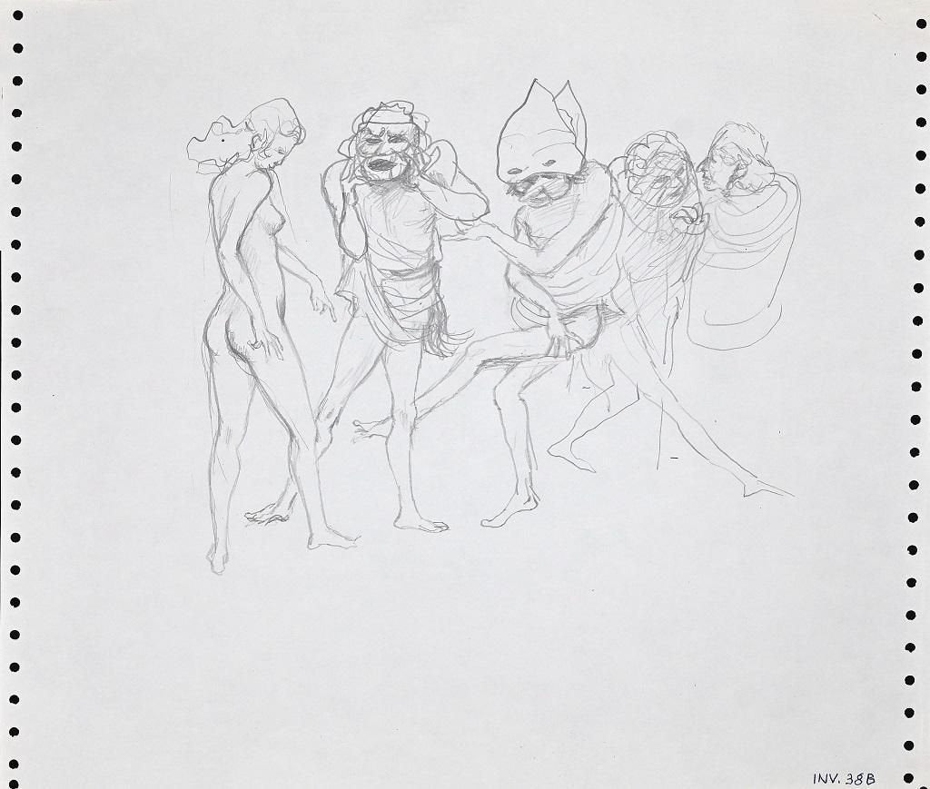 Leo Guida, Masquerade, Pencil Drawing, Mid-20th-Century