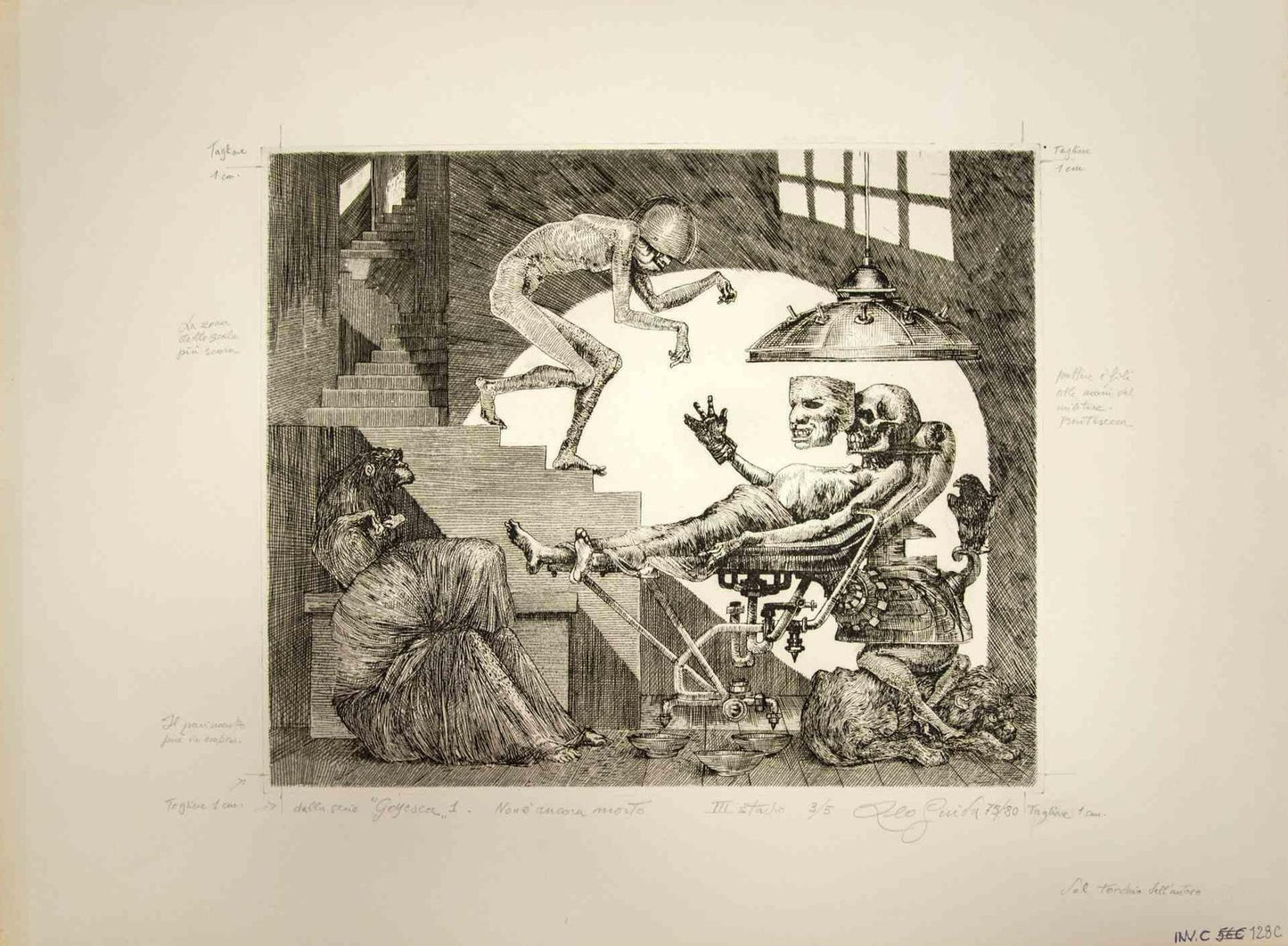 Leo Guida, Non è ancora morto, Original Black and White Etching, 1975