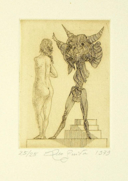 Leo Guida - Nude and Creature - Original Etching - 1979