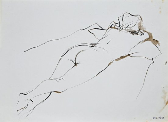 Leo Guida, Nude of Woman, Original China ink, 1970s-ZCI-892046