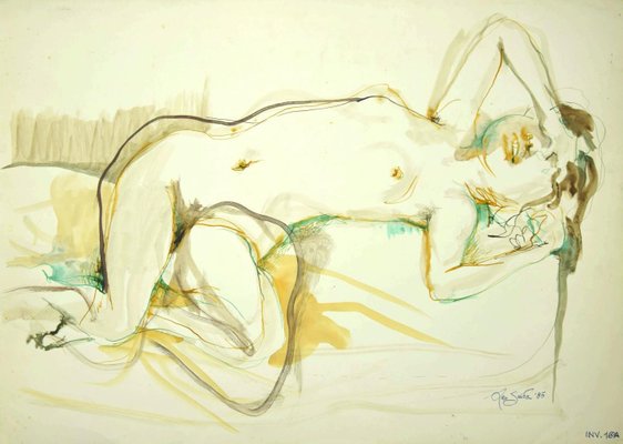 Leo Guida, Nude of Woman, Original Ink and Watercolor on Paper, 1985-ZCI-808854