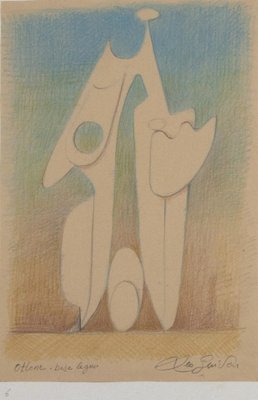 Leo Guida, Ottone Base Legno: Study for a Sculpture, Pencil & Pastel Drawing, 1980s-ZCI-1379046