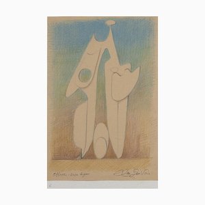 Leo Guida, Ottone Base Legno: Study for a Sculpture, Pencil & Pastel Drawing, 1980s-ZCI-1379046